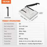 VEVOR Paper Cutter, Guillotine Trimmer, 457 mm Cut Length, 20 Sheets Capacity, Heavy Duty Guillotine Paper Cutter with Guard Rail/Blade Lock for Cardstock/Cardboard, Paper Trimmer for Home Office - Close-Up Angle