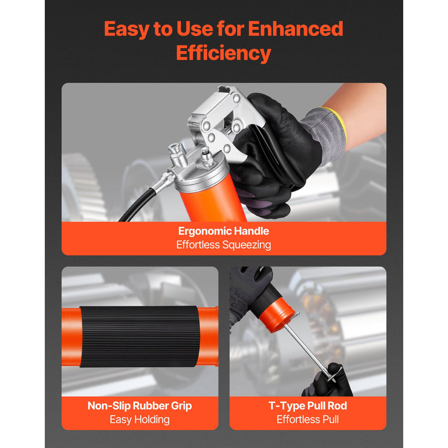 Grease Gun, 8000 PSI, Pistol Grip Grease Gun Kit with 0.4 L Capacity, Includes 46 cm Flex Hose, Double Handle Grease Coupler, Extension Rigid Pipe & Sharp Type Nozzle for Automotive, Marine