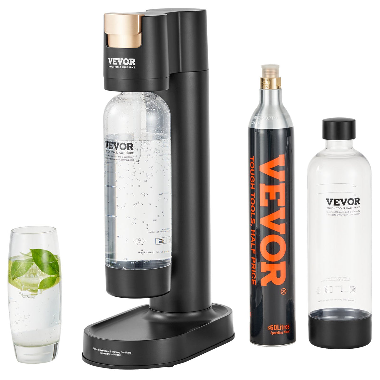 VEVOR Sparkling Water Maker, Soda Maker Machine for Home Carbonating, Seltzer Water Starter Kit with 2 BPA-free 1L PET Bottles, CO2 Cylinder,