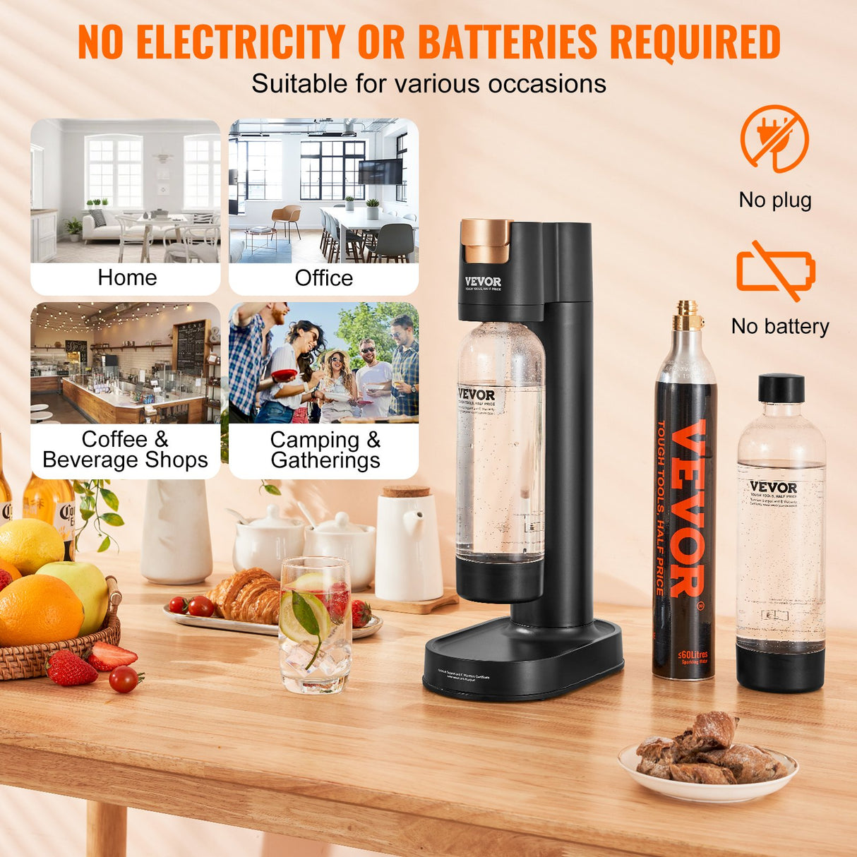 VEVOR Sparkling Water Maker, Soda Maker Machine for Home Carbonating, Seltzer Water Starter Kit with 2 BPA-free 1L PET Bottles, CO2 Cylinder,