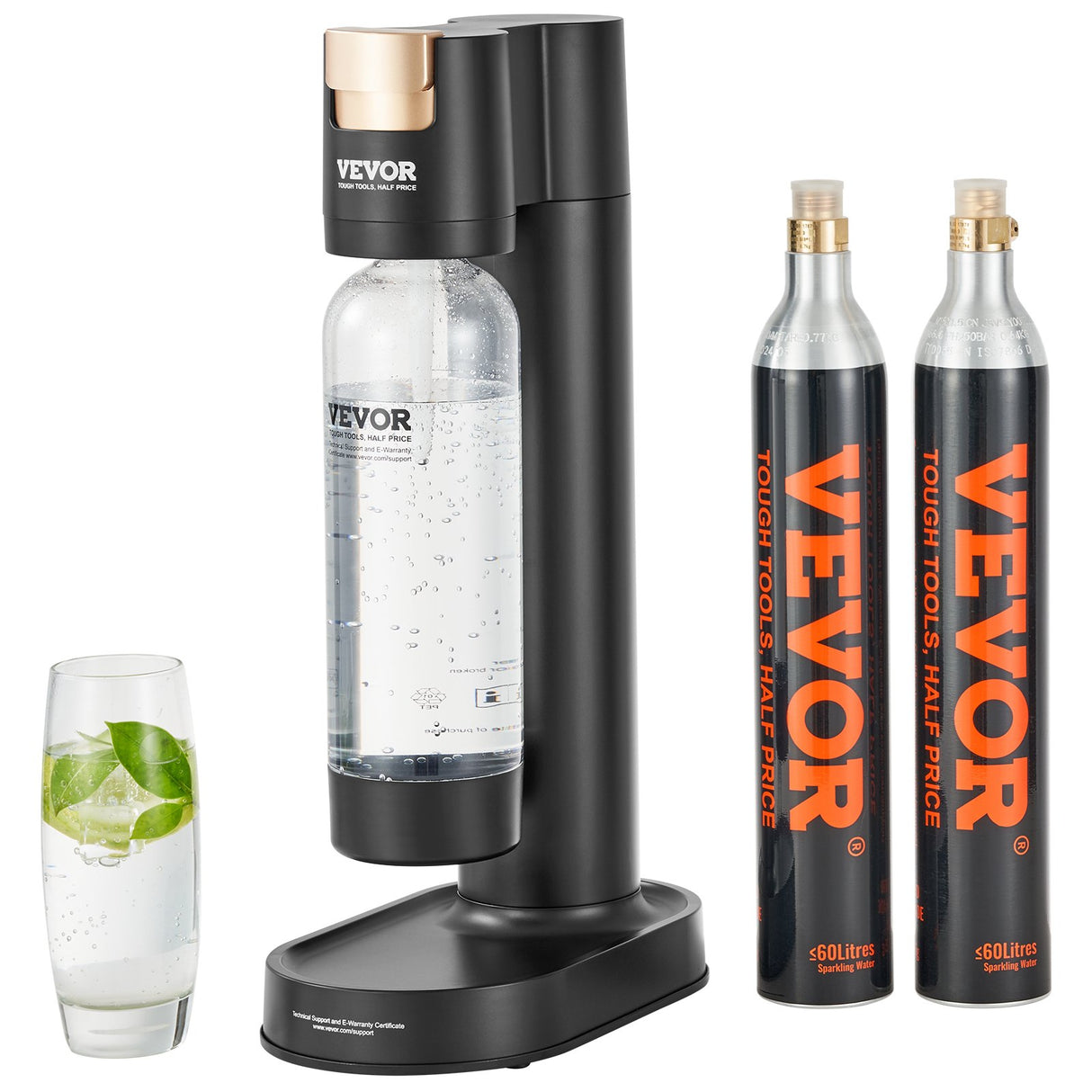 VEVOR Sparkling Water Maker, Soda Maker Machine for Home Carbonating, Seltzer Water Starter Kit with BPA-free 1L PET Bottle, 2 CO2 Cylinders,