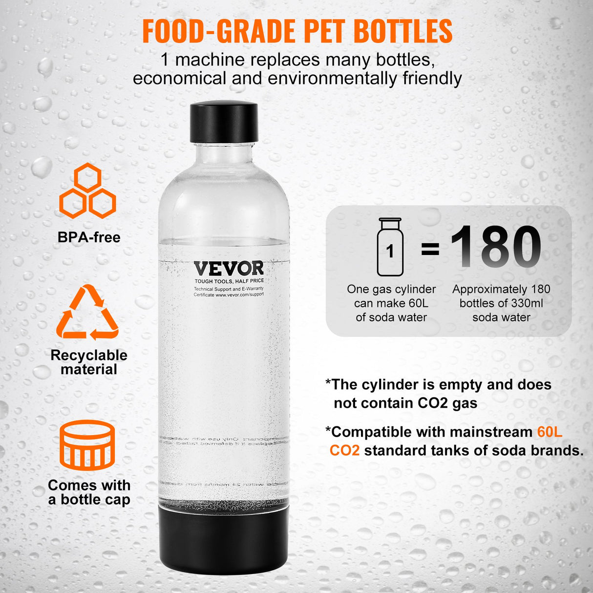 VEVOR Sparkling Water Maker, Soda Maker Machine for Home Carbonating, Seltzer Water Starter Kit with BPA-free 1L PET Bottle, 2 CO2 Cylinders,