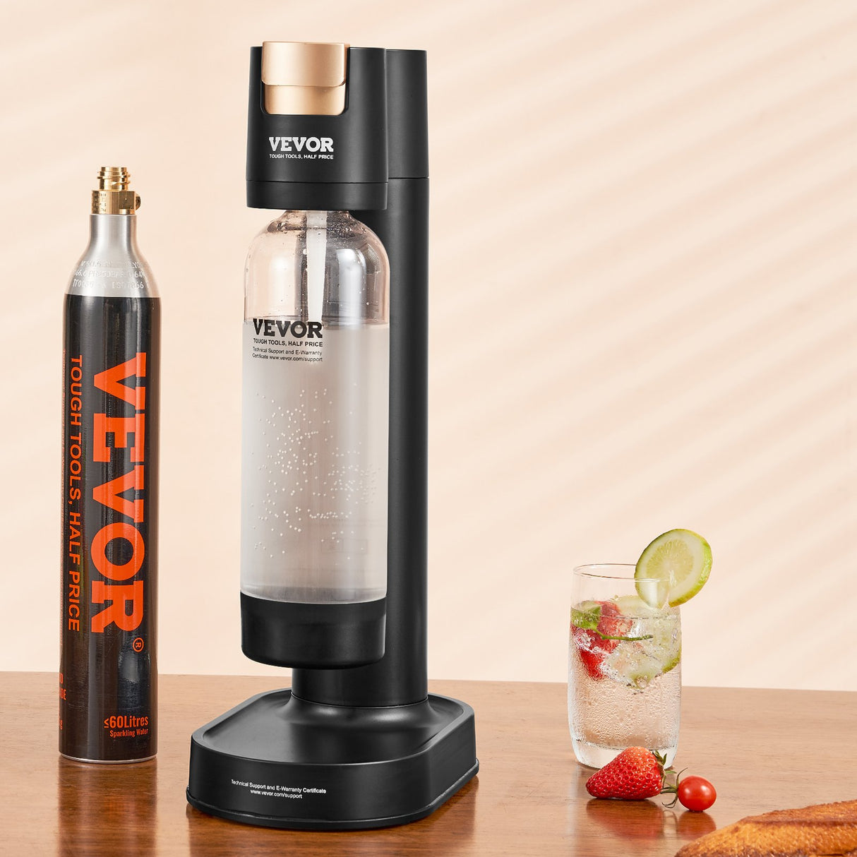 VEVOR Sparkling Water Maker, Soda Maker Machine for Home Carbonating, Seltzer Water Starter Kit with BPA-free 1L PET Bottle, CO2 Cylinder, Compatible