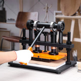 VEVOR Leather Cutting Machine, 10.2 x 5.9 in Embossing Plate Manual Die Cutter, 0.47 in Pressure Stroke Leather Embossing Machine, Dual Guide Shafts Die Cut Machine for Various of Materials - Rear View