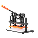 VEVOR Leather Cutting Machine, 10.2 x 5.9 in Embossing Plate Manual Die Cutter, 0.47 in Pressure Stroke Leather Embossing Machine, Dual Guide Shafts Die Cut Machine for Various of Materials - Close-Up Angle