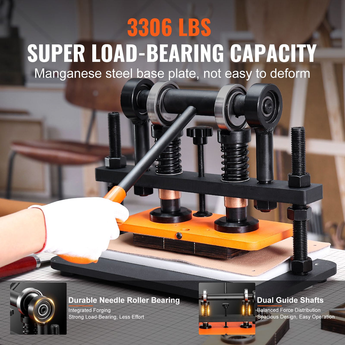 VEVOR Leather Cutting Machine, 10.2 x 4.7 in Embossing Plate Manual Die Cutter, 0.47 in Pressure Stroke Leather Embossing Machine, Dual Guide Shafts