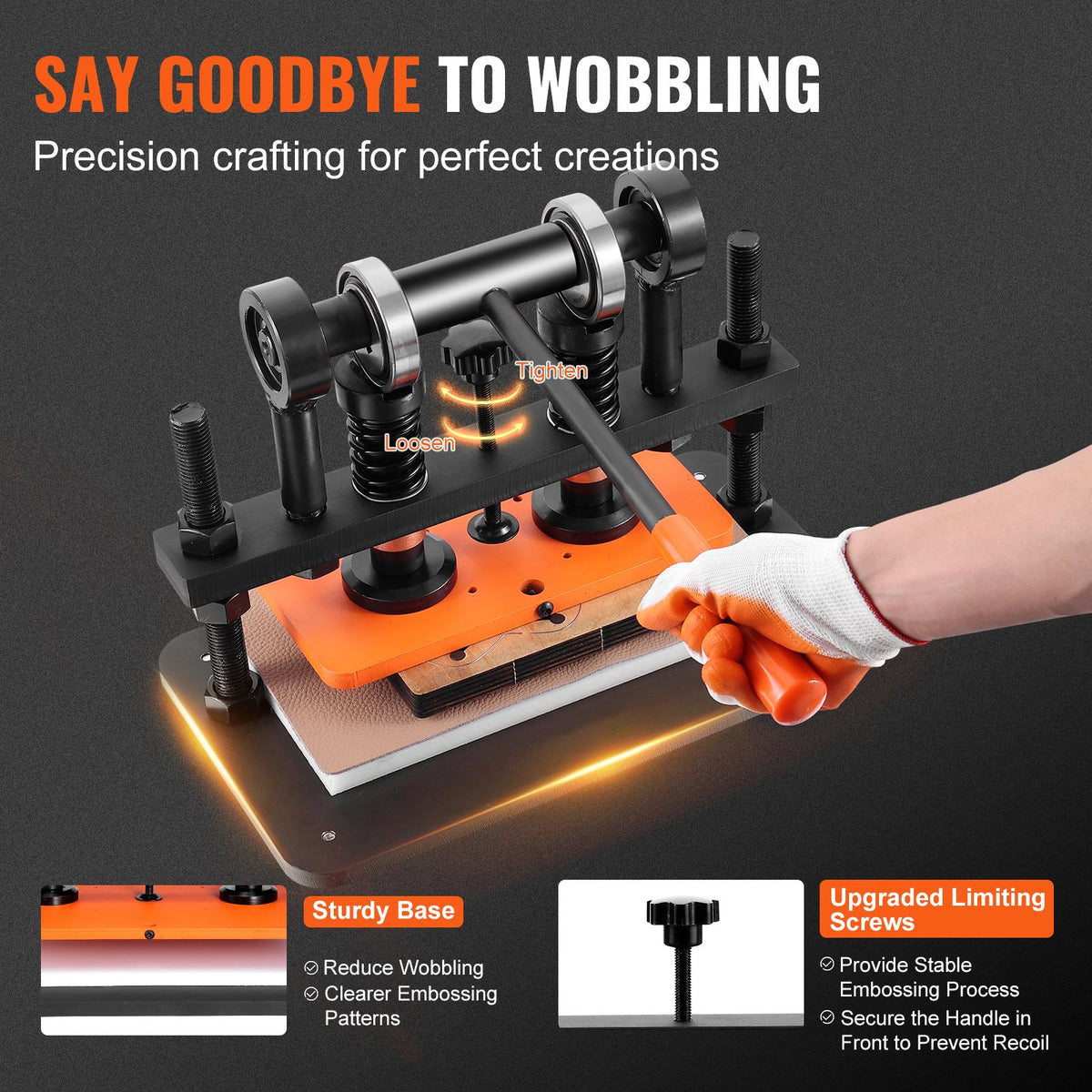 VEVOR Leather Cutting Machine, 10.2 x 4.7 in Embossing Plate Manual Die Cutter, 0.47 in Pressure Stroke Leather Embossing Machine, Dual Guide Shafts