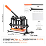 VEVOR Leather Cutting Machine, 10.2 x 4.7 in Embossing Plate Manual Die Cutter, 0.47 in Pressure Stroke Leather Embossing Machine, Dual Guide Shafts - Close-Up Angle