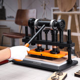 VEVOR Leather Cutting Machine, 10.2 x 4.7 in Embossing Plate Manual Die Cutter, 0.47 in Pressure Stroke Leather Embossing Machine, Dual Guide Shafts Die Cut Machine for Various of Materials - Close-Up Angle