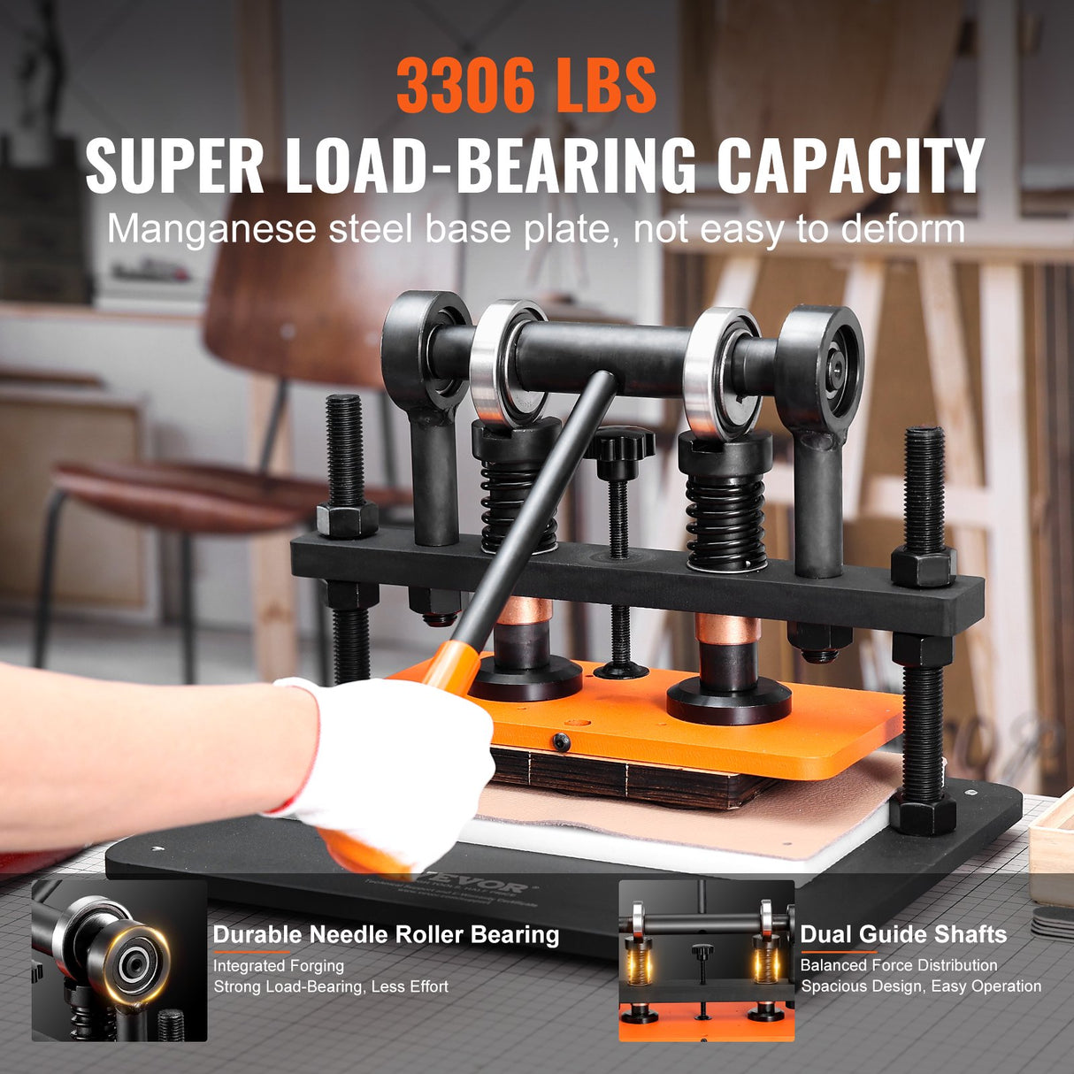 VEVOR Leather Cutting Machine, 11 x 5.5 in Embossing Plate Manual Die Cutter, 0.47 in Pressure Stroke Leather Embossing Machine, Dual Guide Shafts Die Cut Machine for Various of Materials