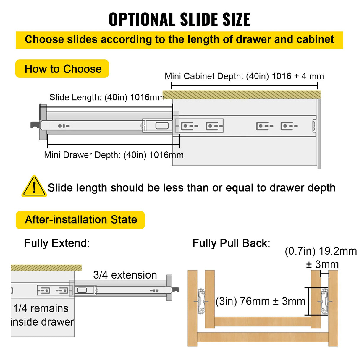 VEVOR Drawer Slides with Lock, 1 Pair 40 inch, Heavy-Duty Industrial Steel up to 500 lbs Capacity, 3-Fold Full Extension, Ball Bearing Lock-in & Lock-