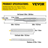 VEVOR Drawer Slides with Lock, 1 Pair 60 inch, Heavy-Duty Industrial Steel up to 500 lbs Capacity, 3-Fold Full Extension, Ball Bearing Lock-in & Lock-