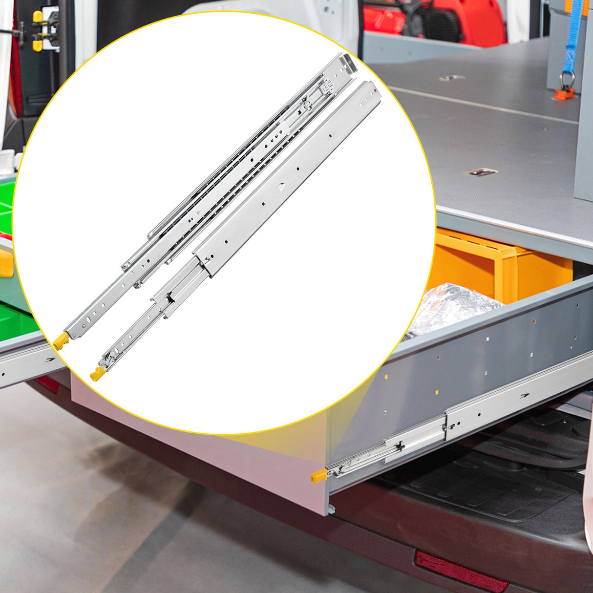 VEVOR Drawer Slides with Lock, 1 Pair 60 inch, Heavy-Duty Industrial Steel up to 500 lbs Capacity, 3-Fold Full Extension, Ball Bearing Lock-in & Lock-