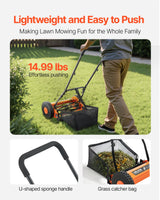 VEVOR 40cm Push Reel Lawn Mower 5-Blade Adjustable Height Grass Catcher 2-Wheel