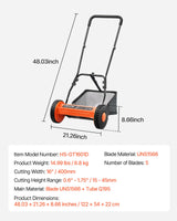 VEVOR 40cm Push Reel Lawn Mower 5-Blade Adjustable Height Grass Catcher 2-Wheel