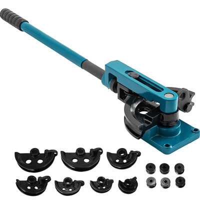 VEVOR Pipe Tube Bender, 3/8" to 1" Manual Pipe Tube Bender, with 7 Dies, Heavy Duty Tube Bender Tubing of Steel Metal Copper, for Repair Shops, Blue