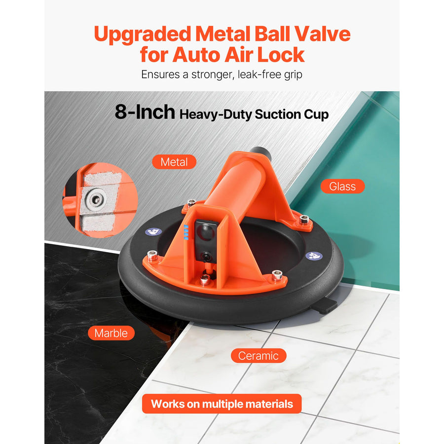Vacuum Suction Cup, 203 mm Vacuum Glass Lifter with ABS Handle, 180 kg Max Lifting Capacity Tile Suction Cup Tool with Carrying Case for Lifting Large Tile, Granite, Drywall, Windows (1-Pack)