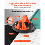 Vacuum Suction Cup, 203 mm Vacuum Glass Lifter with ABS Handle, 180 kg Max Lifting Capacity Tile Suction Cup Tool with Carrying Case for Lifting Large Tile, Granite, Drywall, Windows (2-Pack)