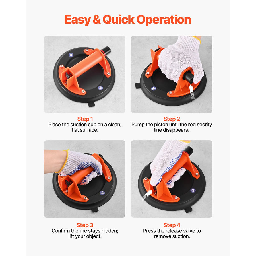 Vacuum Suction Cup, 203 mm Vacuum Glass Lifter with ABS Handle, 180 kg Max Lifting Capacity Tile Suction Cup Tool with Carrying Case for Lifting Large Tile, Granite, Drywall, Windows (2-Pack)