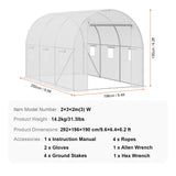 VEVOR Walk-in Tunnel Greenhouse 9.58x6.43x6.23ft Galvanized Frame PE Cover White - Close-Up Angle