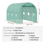 VEVOR Walk-in Tunnel Greenhouse 9.58x6.43x6.23ft Galvanized Frame PE Cover Green - Close-Up Angle