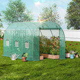 VEVOR Walk-in Tunnel Greenhouse 9.58x6.43x6.23ft Galvanized Frame PE Cover Green - Low Angle