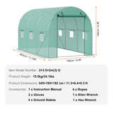 VEVOR Walk-in Tunnel Greenhouse 11.32x6.4x6.3ft Galvanized Frame PE Cover Green - Close-Up Angle