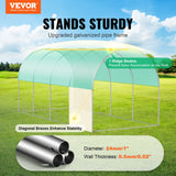VEVOR Walk-in Tunnel Greenhouse 14.6x6.36x6.3ft Galvanized Frame PE Cover Green - Front View