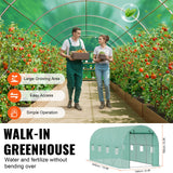 VEVOR Walk-in Tunnel Greenhouse 14.6x6.36x6.3ft Galvanized Frame PE Cover Green - 45-Degree Angle
