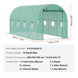 VEVOR Walk-in Tunnel Greenhouse 14.6x6.36x6.3ft Galvanized Frame PE Cover Green - Close-Up Angle