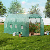 VEVOR Walk-in Tunnel Greenhouse 14.6x6.36x6.3ft Galvanized Frame PE Cover Green - Low Angle