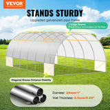 VEVOR Walk-in Tunnel Greenhouse, 19.4x9.7x6.5 ft Hoop House Greenhouse Tunnel, Plant Hot House with Galvanized Steel Frame, White PE Cover, Roll-up Zipper Door and 12 Windows for Outdoor - Front View