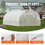 VEVOR Walk-in Tunnel Greenhouse, 19.4x9.7x6.5 ft Hoop House Greenhouse Tunnel, Plant Hot House with Galvanized Steel Frame, White PE Cover, Roll-up Zipper Door and 12 Windows for Outdoor - Side View