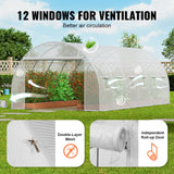 VEVOR Walk-in Tunnel Greenhouse, 19.4x9.7x6.5 ft Hoop House Greenhouse Tunnel, Plant Hot House with Galvanized Steel Frame, White PE Cover, Roll-up Zipper Door and 12 Windows for Outdoor - Rear View
