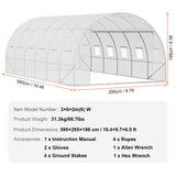 VEVOR Walk-in Tunnel Greenhouse, 19.4x9.7x6.5 ft Hoop House Greenhouse Tunnel, Plant Hot House with Galvanized Steel Frame, White PE Cover, Roll-up Zipper Door and 12 Windows for Outdoor - Close-Up Angle