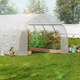 VEVOR Walk-in Tunnel Greenhouse, 19.4x9.7x6.5 ft Hoop House Greenhouse Tunnel, Plant Hot House with Galvanized Steel Frame, White PE Cover, Roll-up Zipper Door and 12 Windows for Outdoor - Low Angle