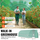 VEVOR Walk-in Tunnel Greenhouse 27.38x9.5x7.38ft Galvanized Frame PE Cover Green - Rear View