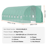 VEVOR Walk-in Tunnel Greenhouse 27.38x9.5x7.38ft Galvanized Frame PE Cover Green - Close-Up Angle