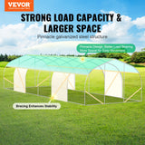 Walk-in Tunnel Greenhouse, 29.5x9.8x6.6 ft Hoop House Greenhouse Tunnel, Peaked Roof Plant Hot House with Galvanized Steel Frame, Green PE Cover, Roll-up Zipper Door and 12 Windows for Outdoor - Front View