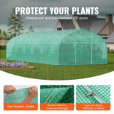 Walk-in Tunnel Greenhouse, 29.5x9.8x6.6 ft Hoop House Greenhouse Tunnel, Peaked Roof Plant Hot House with Galvanized Steel Frame, Green PE Cover, Roll-up Zipper Door and 12 Windows for Outdoor - Side View