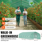 Walk-in Tunnel Greenhouse, 29.5x9.8x6.6 ft Hoop House Greenhouse Tunnel, Peaked Roof Plant Hot House with Galvanized Steel Frame, Green PE Cover, Roll-up Zipper Door and 12 Windows for Outdoor - 45-Degree Angle