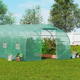 Walk-in Tunnel Greenhouse, 29.5x9.8x6.6 ft Hoop House Greenhouse Tunnel, Peaked Roof Plant Hot House with Galvanized Steel Frame, Green PE Cover, Roll-up Zipper Door and 12 Windows for Outdoor - Low Angle