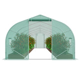 Walk-in Tunnel Greenhouse, 29.5x9.8x6.6 ft Hoop House Greenhouse Tunnel, Peaked Roof Plant Hot House with Galvanized Steel Frame, Green PE Cover, Roll-up Zipper Door and 12 Windows for Outdoor - Extra Image