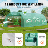 VEVOR Walk-in Tunnel Greenhouse 29.2x9.7x6.5ft Galvanized Frame PE Cover Green - Rear View