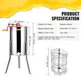 VEVOR Manual Honey Extractor, 2/4 Frames Honey Spinner Extractor, Stainless Steel Beekeeping Extraction, Honeycomb Drum Spinner with Lid, Apiary Centrifuge Equipment with Height Adjustable Stand - Close-Up Angle