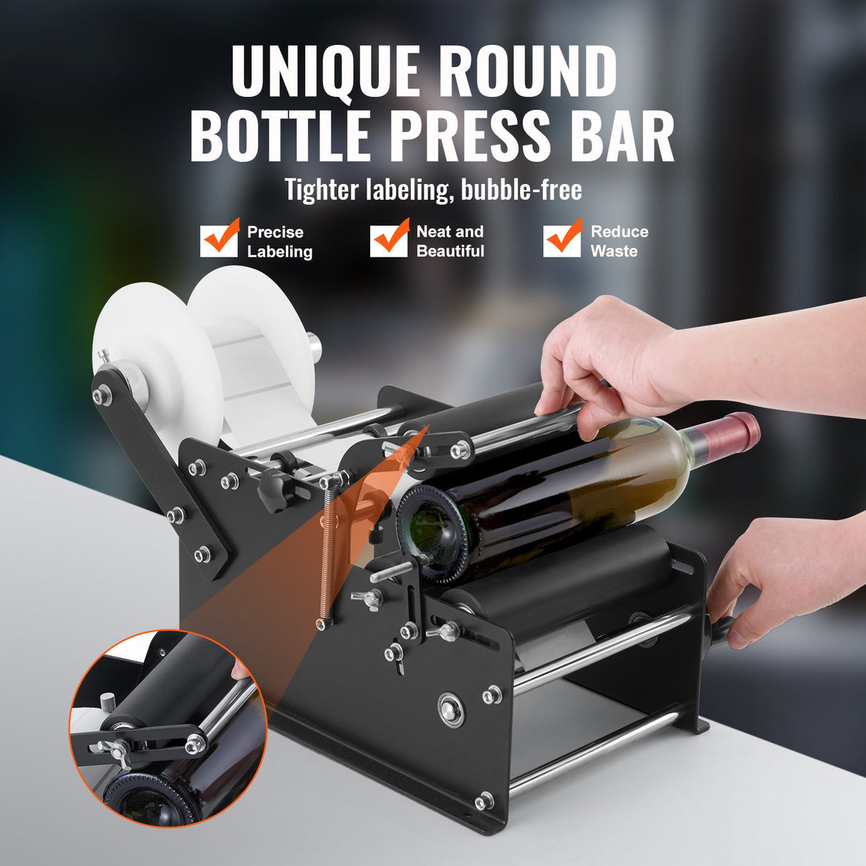 VEVOR Manual Round Labeling Machine, 15-20pcs/min, Bottle Label Applicator for Round Bottles, Adjustable Manual Round Bottle Labeler Suitable for Round Bottle Diameter 20-120 mm (with Pressing Bar)