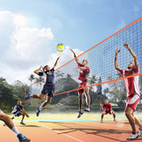 VEVOR 4-Way Volleyball Net, Adjustable Height Badminton Net Set for Backyard Beach Lawn, Outdoor Portable Volleyball Net with Carrying Bag, 4 Square Quick Assemble Game Set For Kids And Adults - Low Angle