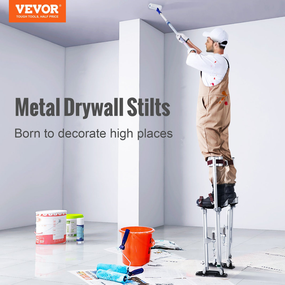 VEVOR Drywall Stilts, 24''-40'' Adjustable Aluminum Tool Stilts with Protective Knee Pads, Durable and Non-Slip Work Stilts for Sheetrock Painting, Walking, Taping, Silver