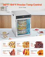 VEVOR 12 Trays Rotary Food Dehydrator Machine Stainless Steel 800W Fruit Drying
