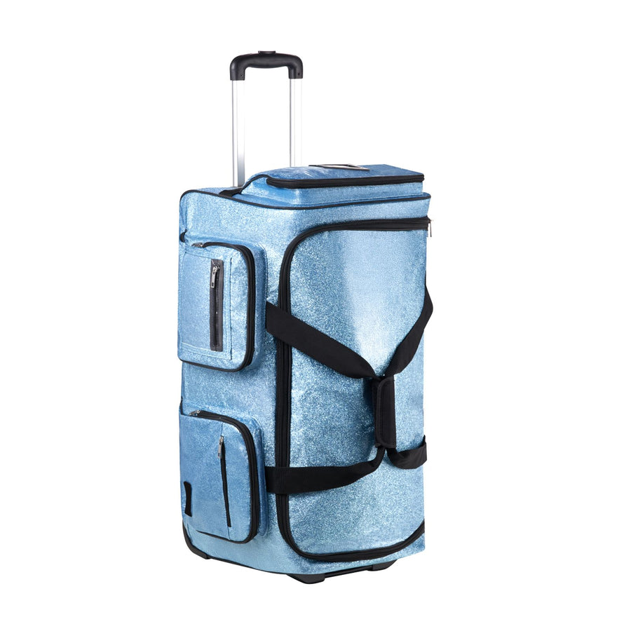 Dance Bag with Garment Rack, 736.6 mm Rolling Dance Duffel, with Wheels, USB Port, Height Adjustable Clothes Rack, Privacy Protection Curtain, Ideal for Travel and Competitions, Sparkling Blue